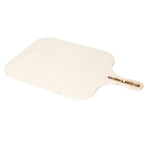 „MERKLINGER Pizzabrett aus Holz mit Griff – ideal zum Belegen, Einschießen und Servieren.“