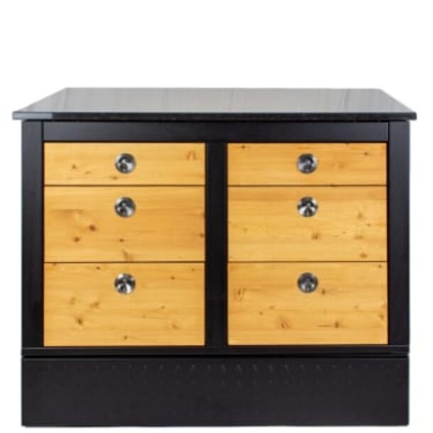 Holz-Küchenmodul mit drei Schubladen links und drei Schubladen rechts