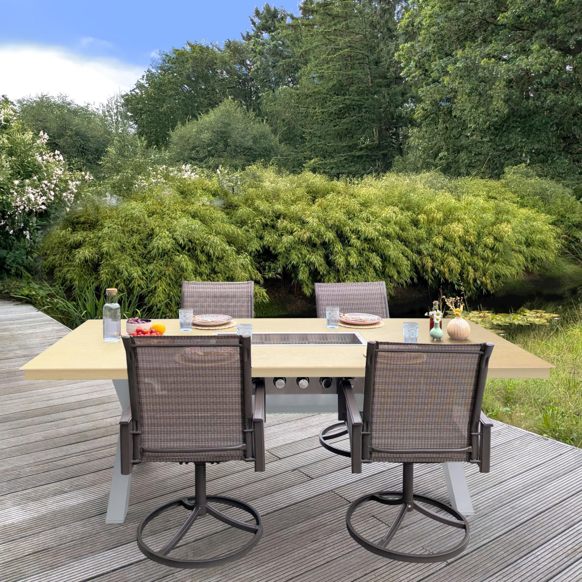 Mesa Dos Grilltisch Aluminium Holzoptik Eiche Sitzgruppe Variante 1